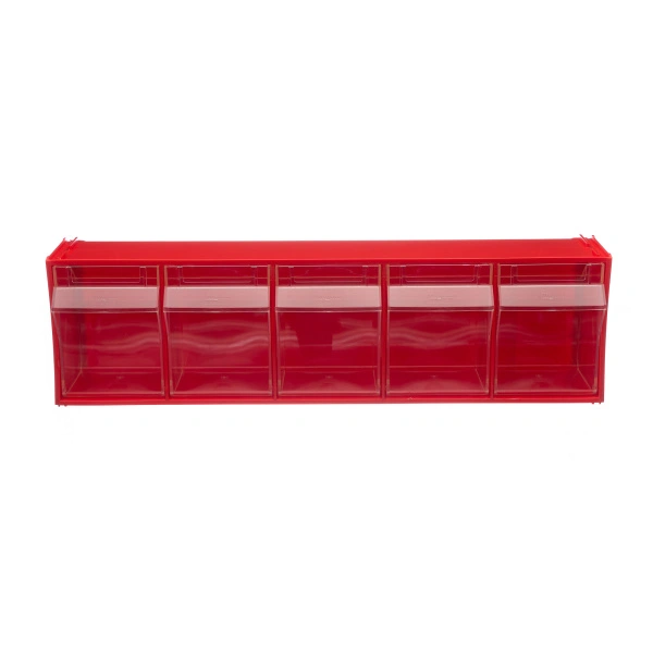 Короб откидной Стелла-техник F-600-5 , 600х140х168мм, 5 ячеек, красный, прозрачный